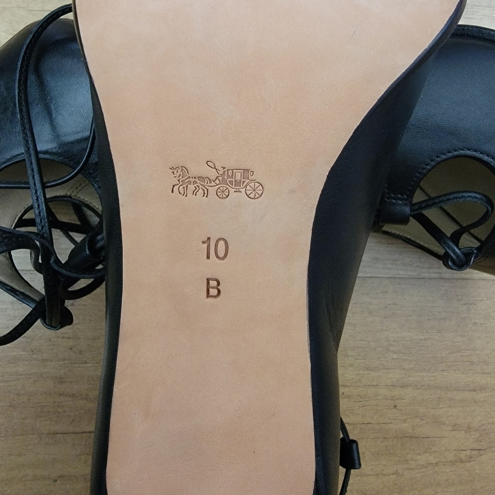 COACH Kira Lace-Up Black Leather Heels - Picture 10 of 14